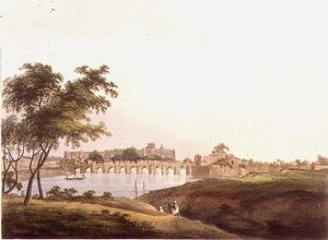 A Ponte em Juonpore, Bengala, gravada por H. Merke (fl.1800-20) pub. por Edward Orme (1774-c.1820) 1804 (litho) de Thomas Daniell
