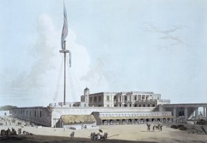 A Casa do Governo, Fort St. George, placa 35 de "Cenário Oriental: Vinte e quatro vistas no Hindoostan", gravada por Thomas e William (1769-1837) Daniell, 1798 de Thomas Daniell