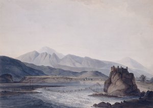 A ponte de corda, Srinagar, Garhwal, Uttar Pradesh, de Thomas Daniell