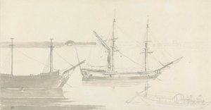 Dois Navios Ancorados e um Barco de Pesca de Thomas Daniell