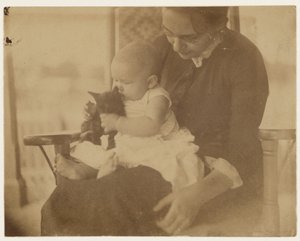 [Frances Crowell e criança com gatinho] de Thomas Eakins