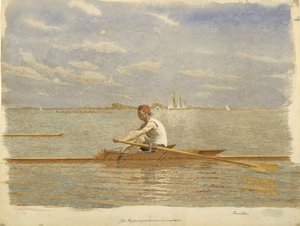 John Biglin em um Single Scull, ca. 1873. de Thomas Eakins