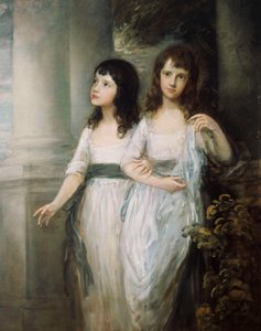 Um retrato de grupo das senhoras Sloper, ambos de pé quase todo em vestidos brancos com faixas azuis, de Thomas Gainsborough