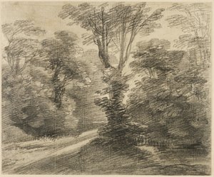 Um caminho iluminado pelo sol através de uma floresta de Thomas Gainsborough