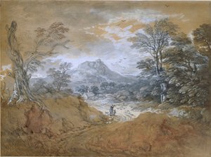 Paisagem com uma estrada na beira de uma floresta, 1760-1765 de Thomas Gainsborough