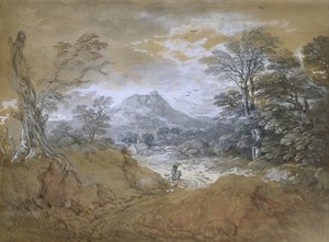 Paisagem com uma estrada à beira de uma floresta, 1760-65 (aquarela e bodycolour sobre indicações fracas em grafite sobre papel pardo)
