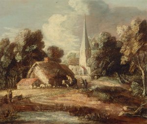 Paisagem com casa de campo e igreja, entre 1771 e 1772. de Thomas Gainsborough