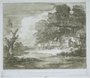 Paisagem com uma carroça puxada por cavalos ao longo de uma orla e uma borda de floresta de Thomas Gainsborough