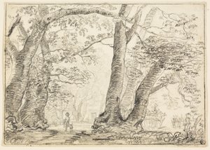 Homem com cachorro na floresta de Thomas Gainsborough