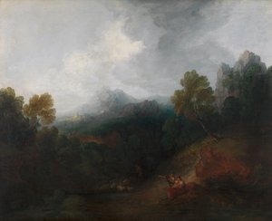 Vale da Montanha com Figuras e Aldeia Distante de Thomas Gainsborough