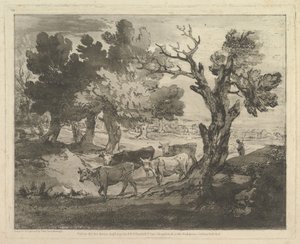 Paisagem arborizada com pastores e vacas, 1º de agosto de 1797. de Thomas Gainsborough