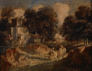 Paisagem arborizada com camponeses montados de Thomas Gainsborough