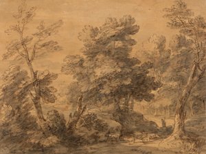 Paisagem arborizada com Pastor e Ovelha de Thomas Gainsborough