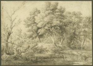 Paisagem arborizada com riacho de Thomas Gainsborough