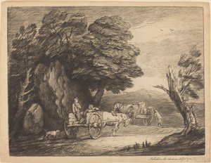 Paisagem arborizada com duas carroças e figuras de Thomas Gainsborough