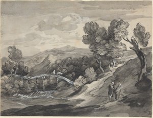Paisagem arborizada de terras altas com uma ponte