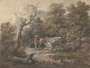 Cena da floresta com um camponês, um cavalo e uma carroça, c. 1760. de Thomas Gainsborough