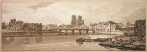 Uma seleção de vinte das vistas mais pitorescas de Paris: Vista da Pont de la Tournelle e Notre Dame tirada do Arsenal de Thomas Girtin