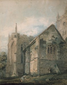 A Antiga Casa Charnel, Igreja da Santíssima Trindade, Stratford-upon-Avon (aquarela sobre indicações em grafite, tocada com a caneta) de Thomas Girtin