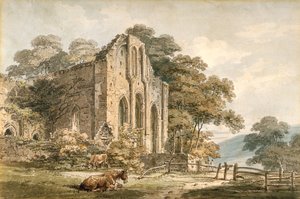 Abadia de Valle Crucis, Denbighshire, Gales do Norte (aguarela sobre lápis sobre papel de trama branca) de Thomas Girtin