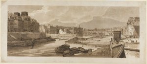 Vista da cidade com o Louvre, etc., tirada de Pont Marie, de uma seleção de vinte das vistas mais pitorescas de Paris de Thomas Girtin