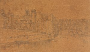 Vista da Pont St.Michel, tirada da Pont Neuf, 1803 (estudo para a Placa 4 da Views em Paris) de Thomas Girtin