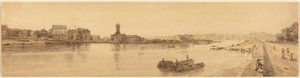 Vista da aldeia de Chaillot a partir da Pont de la Concorde: prancha 17 de Thomas Girtin
