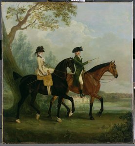 O HON. Marcia Pitt Cavalgando com seu irmão, o Exmo. George Pitt (mais tarde 2º Lord Rivers) no Parque de Stratfield Saye House, 1782 de Thomas Gooch