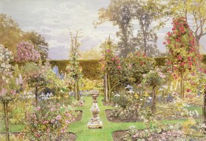 O discagem de sol no jardim de rosas