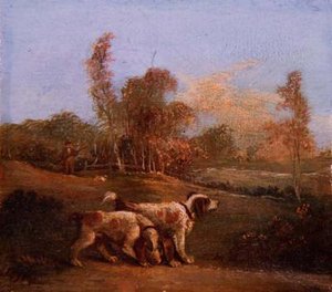 Spaniels em uma paisagem com guarda