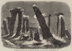 Stonehenge por Moonlight, do novo drama, o anel de Borgia, no teatro Adelphi de Thomas Harrington Wilson