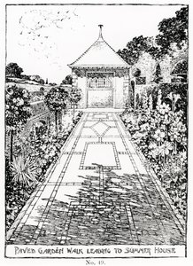 Caminhada pavimentada do jardim que leva a casa de verão, de Thomas Mawson "A arte e artesanato de fazer jardim", publicado em 1900