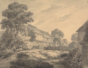 Casa de campo e Edifícios por um riacho de Thomas Hearne