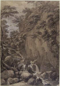 Sir George Beaumont e Joseph Farington pintando uma cachoeira, 1777 (caneta e tinta com papel)