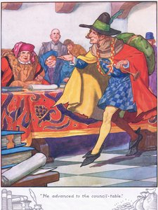Dirigiu-se à mesa do Conselho (litografia a cores) de Thomas Heath Robinson