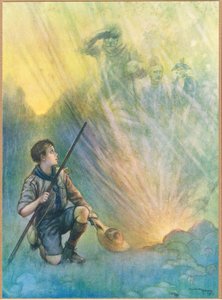 Heróis do passado, ilustração de "Newnes Pictorial Book of Knowledge" (litografia a cores)