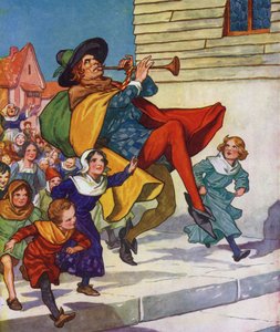 Ilustração para O Flautista de Hamelin (litografia a cores) de Thomas Heath Robinson