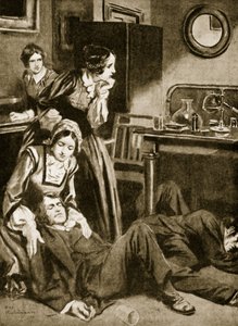 James Simpson e os seus assistentes descobrem o clorofórmio, novembro de 1847 (litografia) de Thomas Heath Robinson