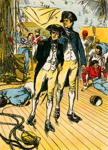 Nelson no "Victory" em Trafalgar (litografia a cores) de Thomas Heath Robinson