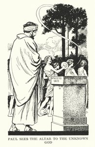 Paulo vê o Altar ao Deus desconhecido (litografia) de Thomas Heath Robinson
