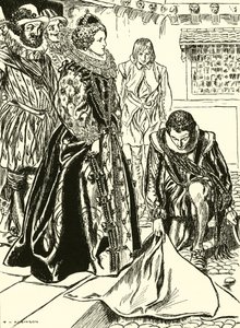 Raleigh estende o seu manto perante Isabel (gravura) de Thomas Heath Robinson