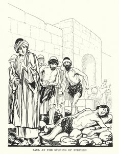 Saul no apedrejamento de Estêvão (litografia) de Thomas Heath Robinson