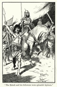 "O Mahdi e os seus seguidores eram esplêndidos combatentes" (litografia) de Thomas Heath Robinson
