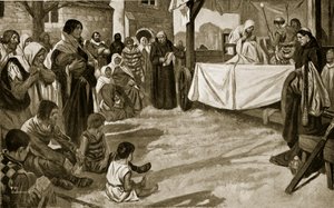 Representação de uma antiga peça de mistério, ilustração de "Hutchinson