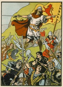 Wallace a comandar os seus soldados (litografia a cores) de Thomas Heath Robinson