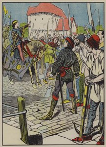O jovem rei Ricardo reprime a rebelião (litografia a cores) de Thomas Heath Robinson
