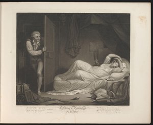 Empregada solta a dormir enquanto um homem se esgueira
Placa 3. The Wanton in the Bed Chamber (título sobre o objecto)
Diligência e Dissipação (título da série)
Diligência e Dissipação (título da série sobre o objecto)