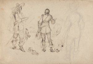 Página de Esboços de Cavaleiro, Cabeça de Cavalo, e Plumas de Thomas Henry Nicholson