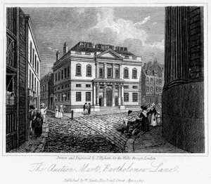 O leilão Mart, Bartholomew Lane, cidade de Londres, 1817.