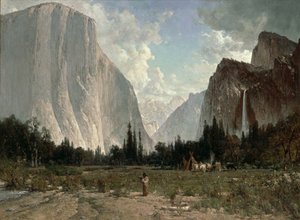 Cataratas de Bridal Veil, Yosemite, c.1870-84 (óleo sobre tela) de Thomas Hill